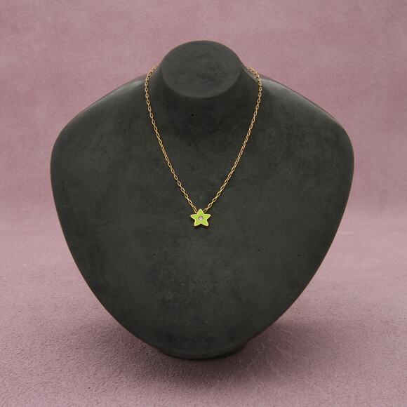 bony levy 18k yellow gold icon diamond green enamel star necklace size 18in